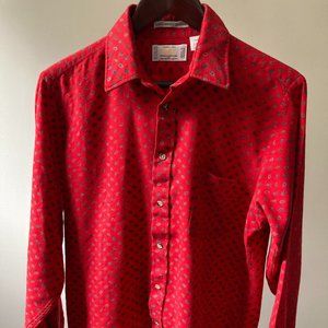 VIYELLA Mens Large Reg Red Paisley Long Sleeve Scotland Wool/Cotton Button SHIRT